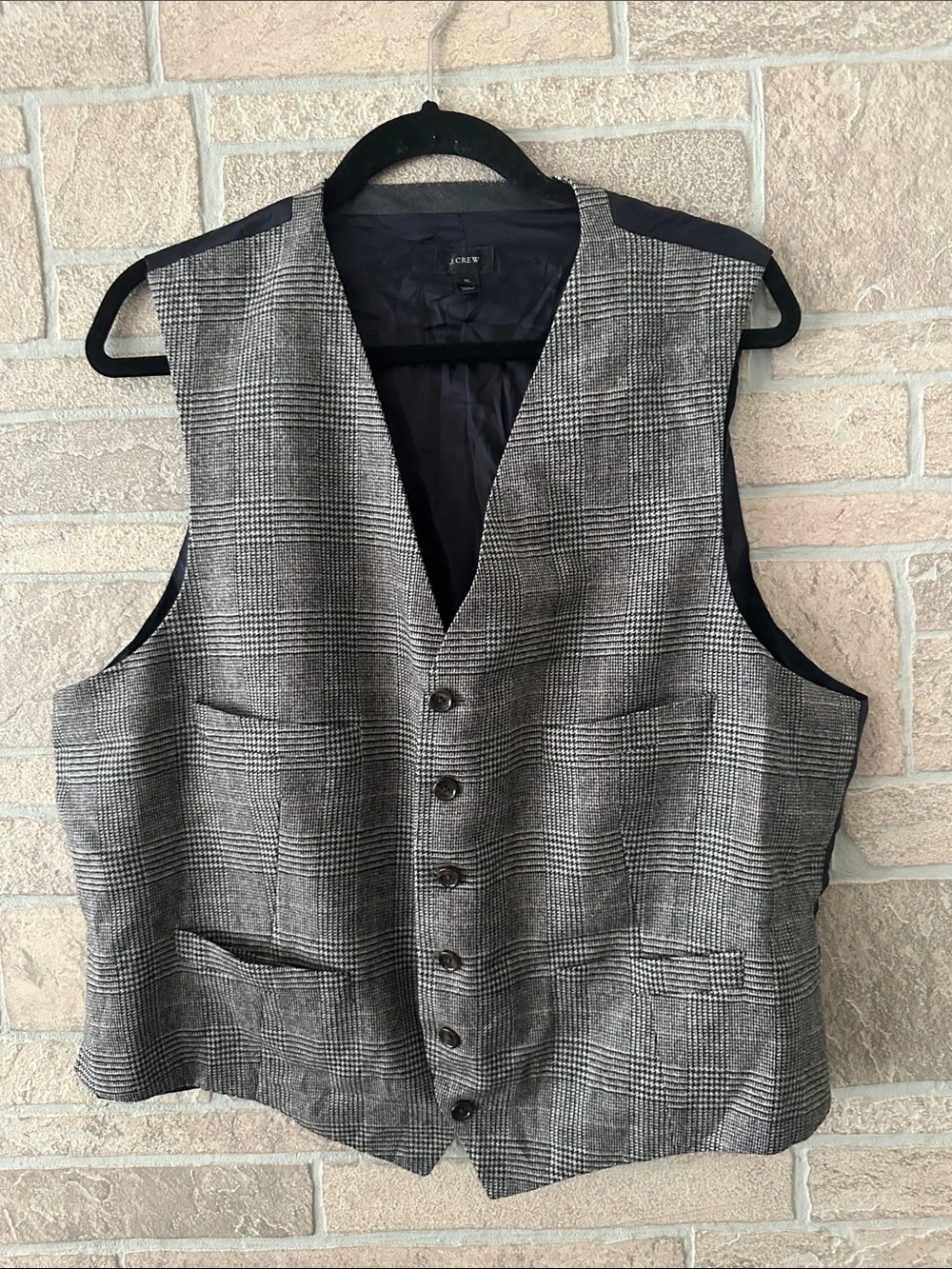 J.Crew Ludlow glen plaid English wool Moon British Cloth Herringbone Vest XL
